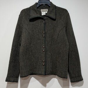 Denvigh Knitwear Barbara Fielding Wool Knit Jacket Medium M Pewter Buttons Green